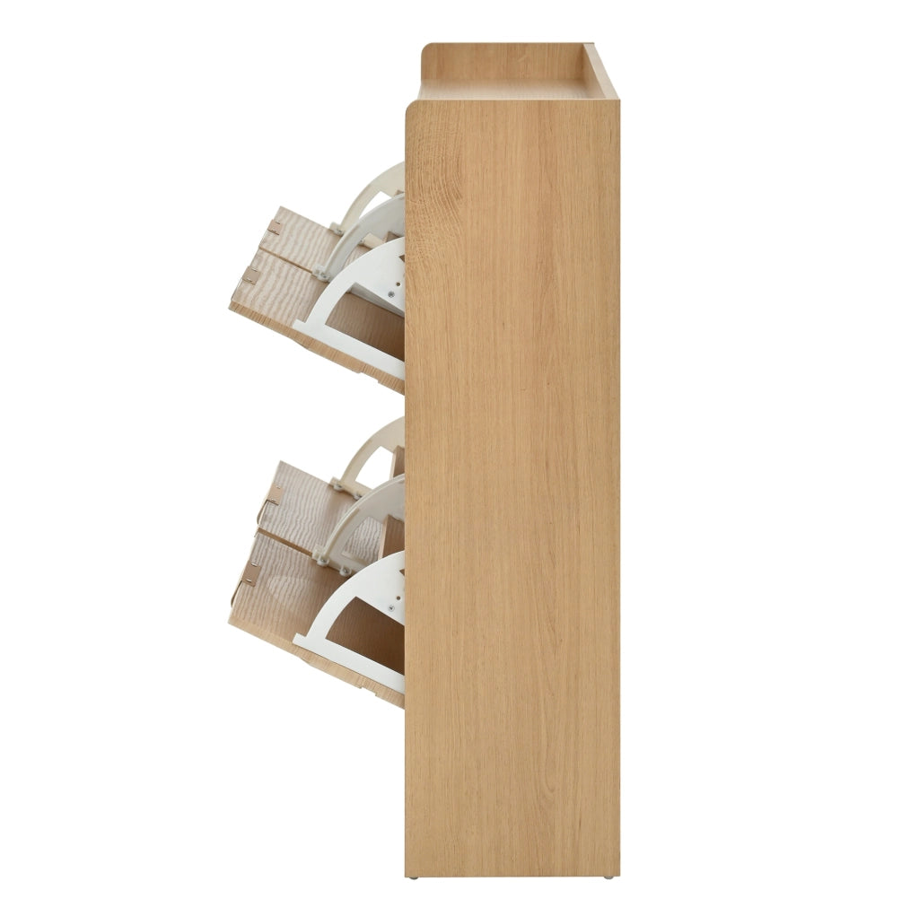 Scarpiera 105x24x90 cm naturale in MDF; 4 vani a ribalta