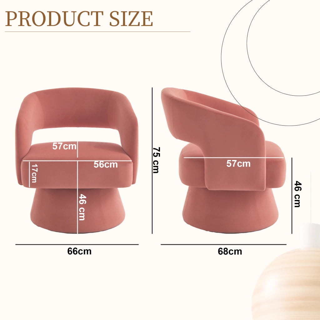 Poltrona Girevole in Velluto ¨C MINIMAL ¨C Rosa, Schienale Aperto, Base in Metallo