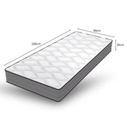Materasso a molle insacchettate ULEVR a 7 zone con memory foam, altezza circa 20 cm, bianco e grigio