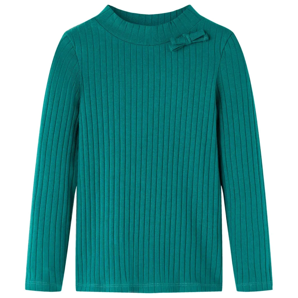 Maglietta da Bambina a Maniche Lunghe a Costine Verde Scuro 104cod mxl 84121