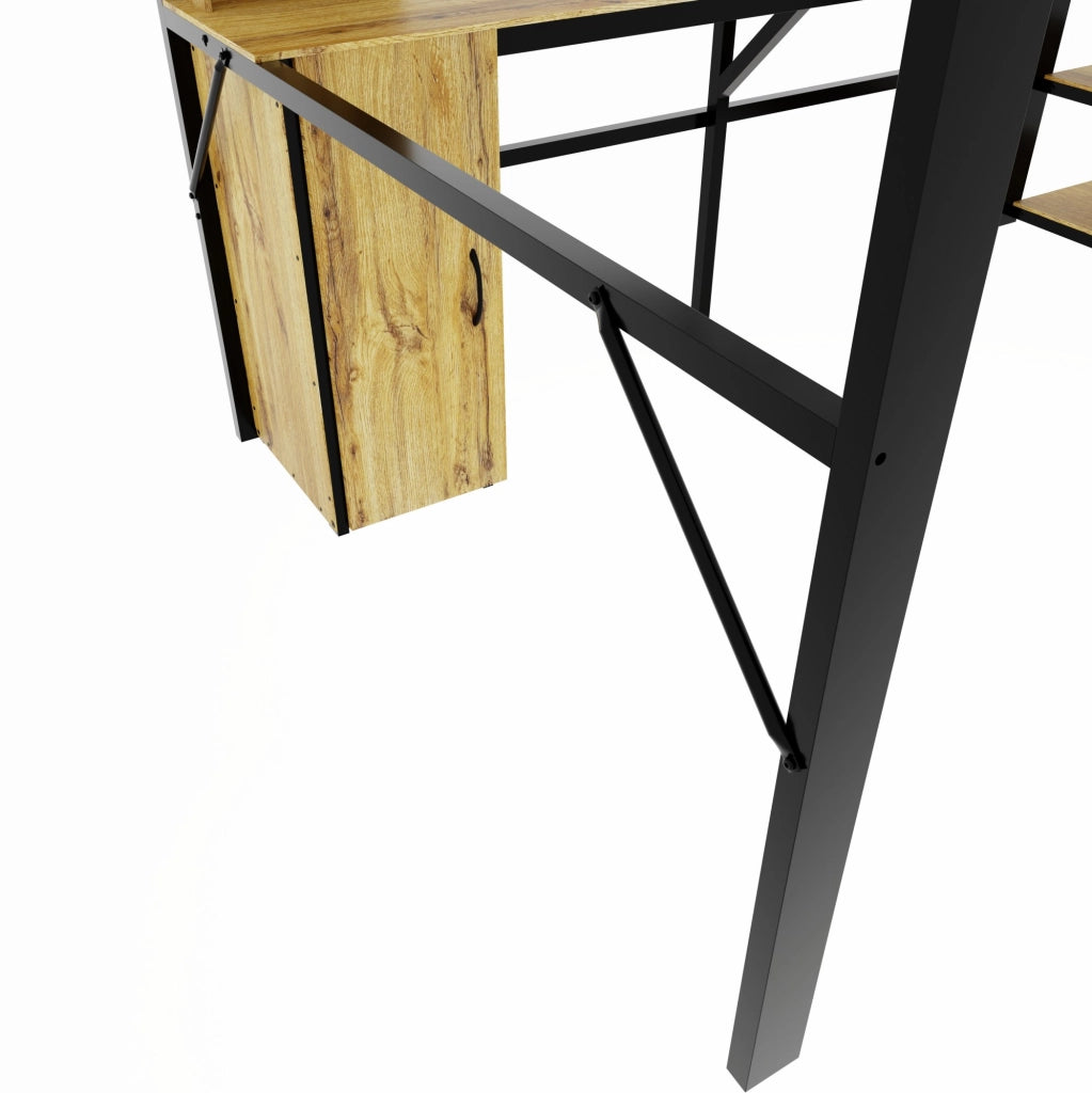 Letto a soppalco nero con scrivania, armadio, scala contenitore e USB