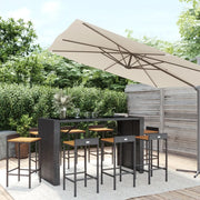 Set Bar Giardino 9 pz Nero Polyrattan e Legno Massello Acaciacod mxl 124614