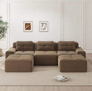 Divano modulare a U 293x177x69 cm in velluto a coste marrone; senza montaggio