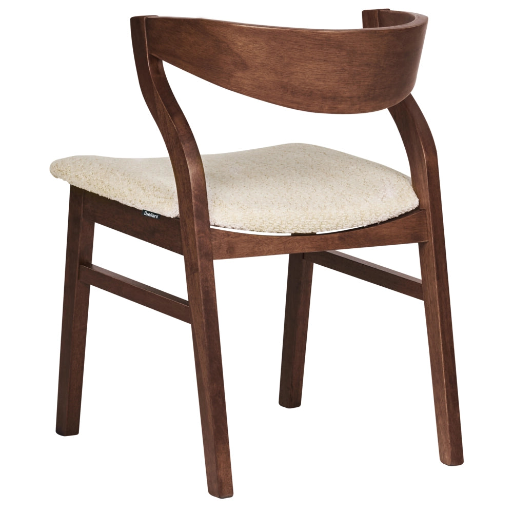 Set di 2 sedie da pranzo in legno scuro e compensato beige in tessuto boucle di poliestere Gambe in legno di gomma Stile tradizionale retrò