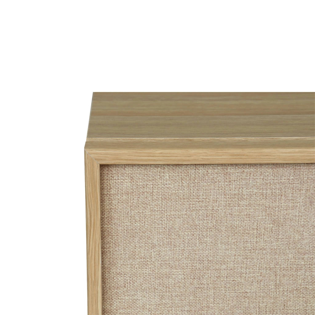 Cassettiera decorativa in legno e tessuto con 4 cassetti, marrone