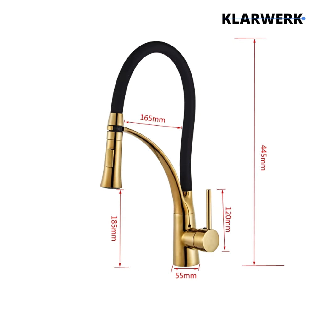 JANA | Rubinetto cucina girevole flessibile in acciaio inox oro lucido|Rubinetto miscelatore arco alto|Rubinetto alta pressione 360° 2 attacchi gastro