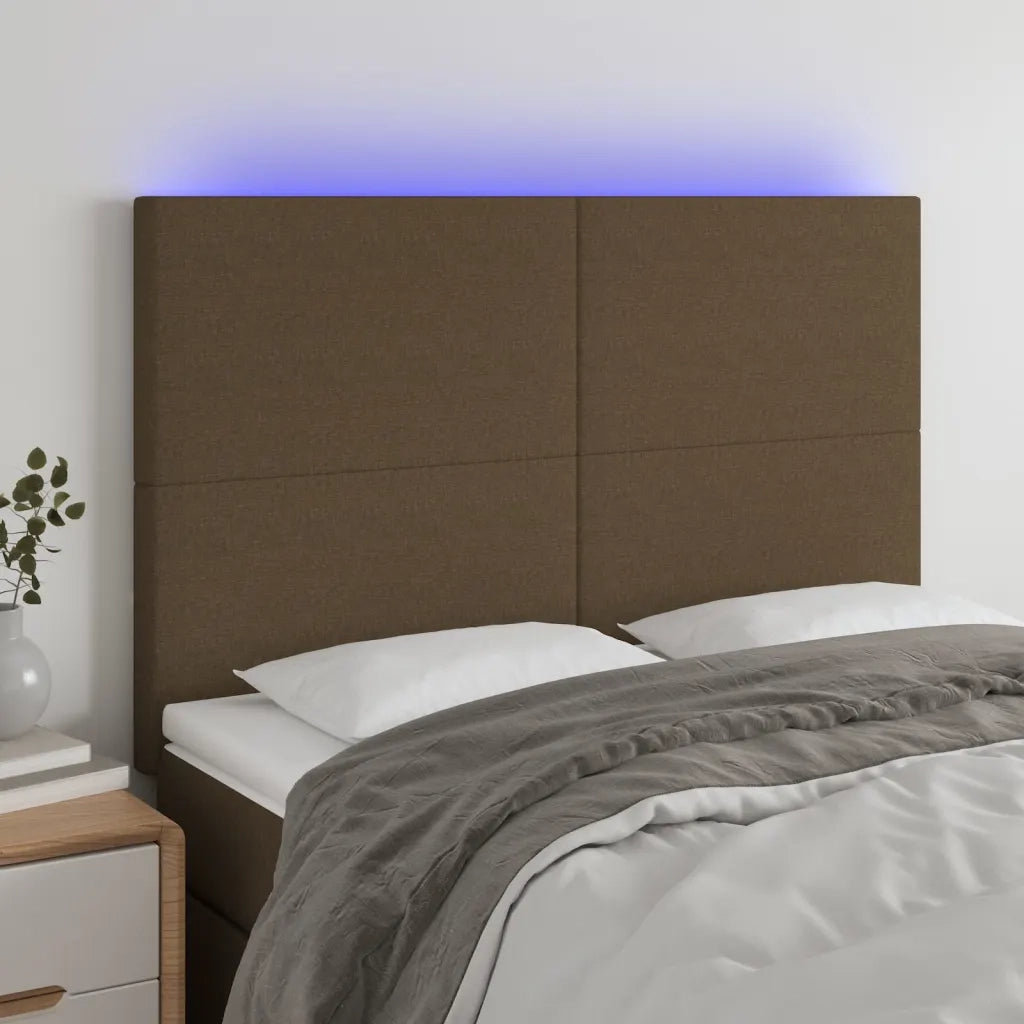 Testiera a LED-Testata con LED Marrone Scuro 144x5x118/128 cm in Tessuto 821194