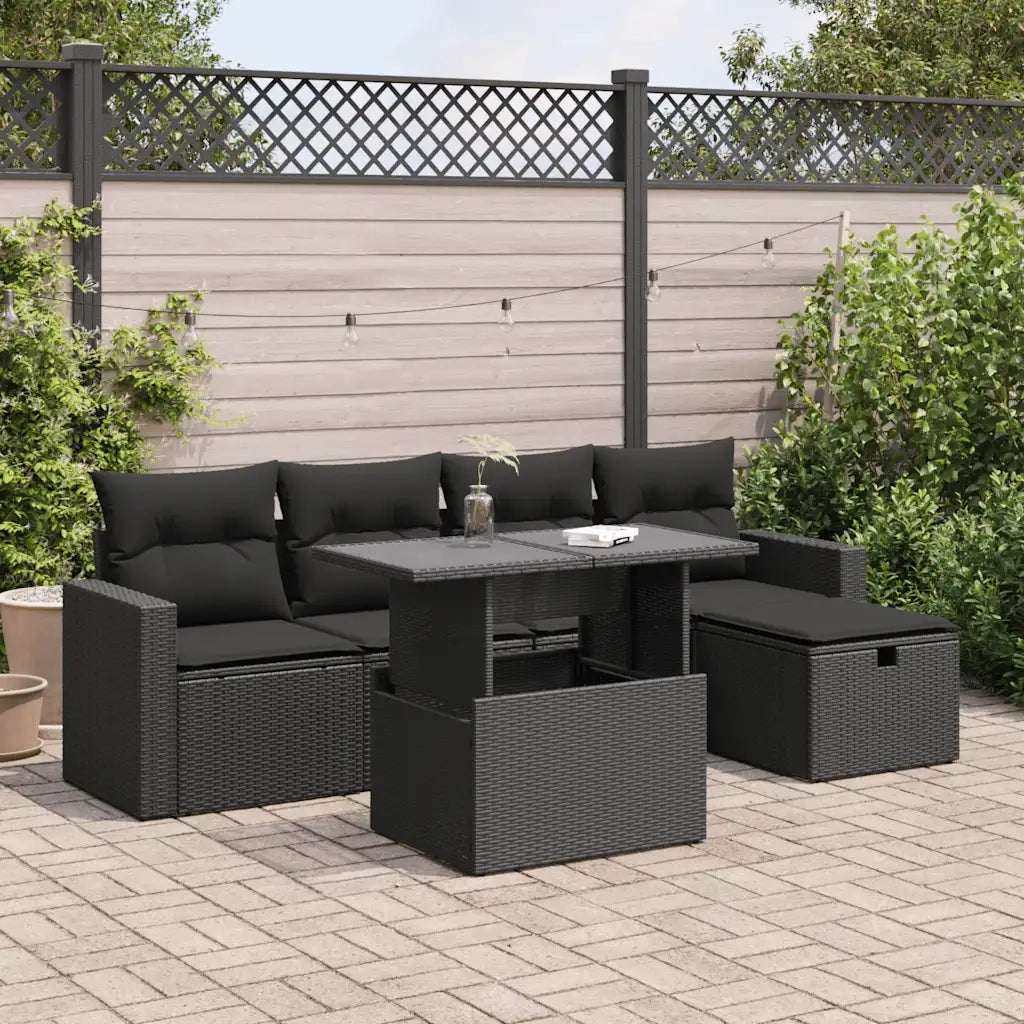 Set Divano da Giardino 6 pz con Cuscini Nero in Polyrattan 3327805