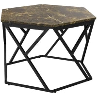 Tavolino da Salotto Moderno con Piano Effetto Marmo e Struttura in MDF e Acciaio, 81x70x51.2 cm, Nero