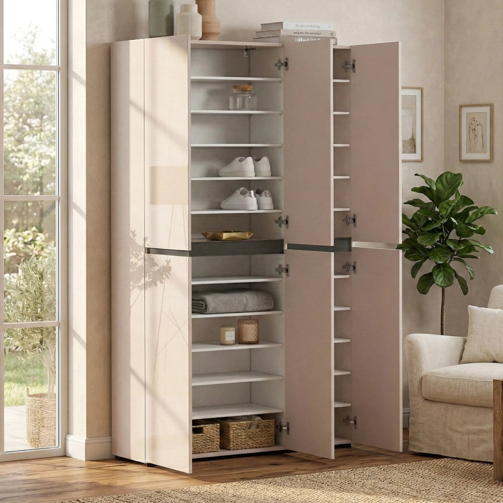 Sotto, Armadio Multiuso Grande 20 Ripiani Made in Italy, 120x200h cm Beige