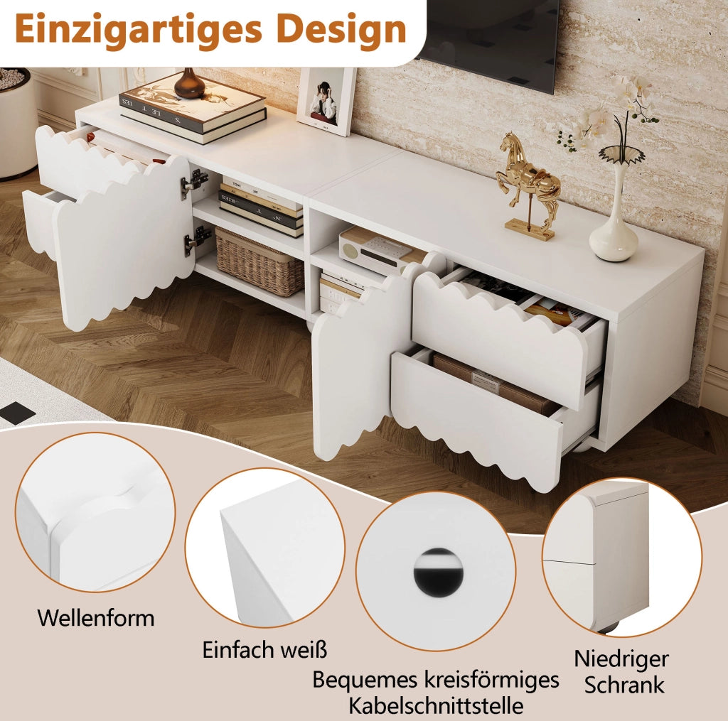 Mobile TV basso bianco 175 x 38 x 37 cm in MDF e pannello truciolare; con cassetti e ante