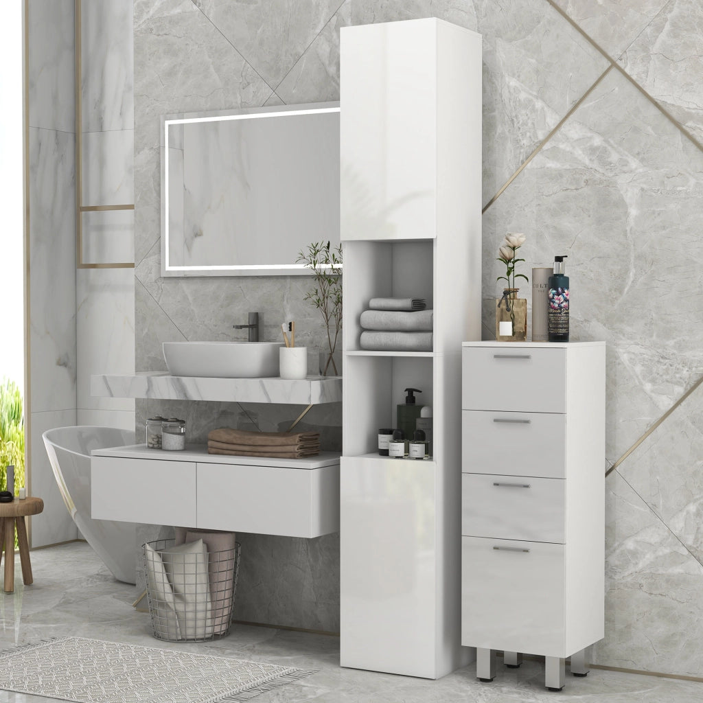 Mobile bagno colonna 2 ante con ripiani regolabili e 2 nicchie ¨C zephmum ¨C 30x30x181,5 cm bianco