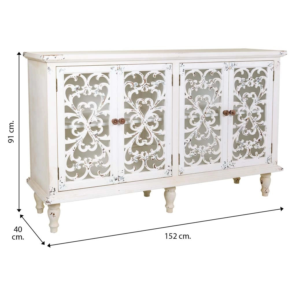 Credenza in legno con 4 porte 152x40x91h cm