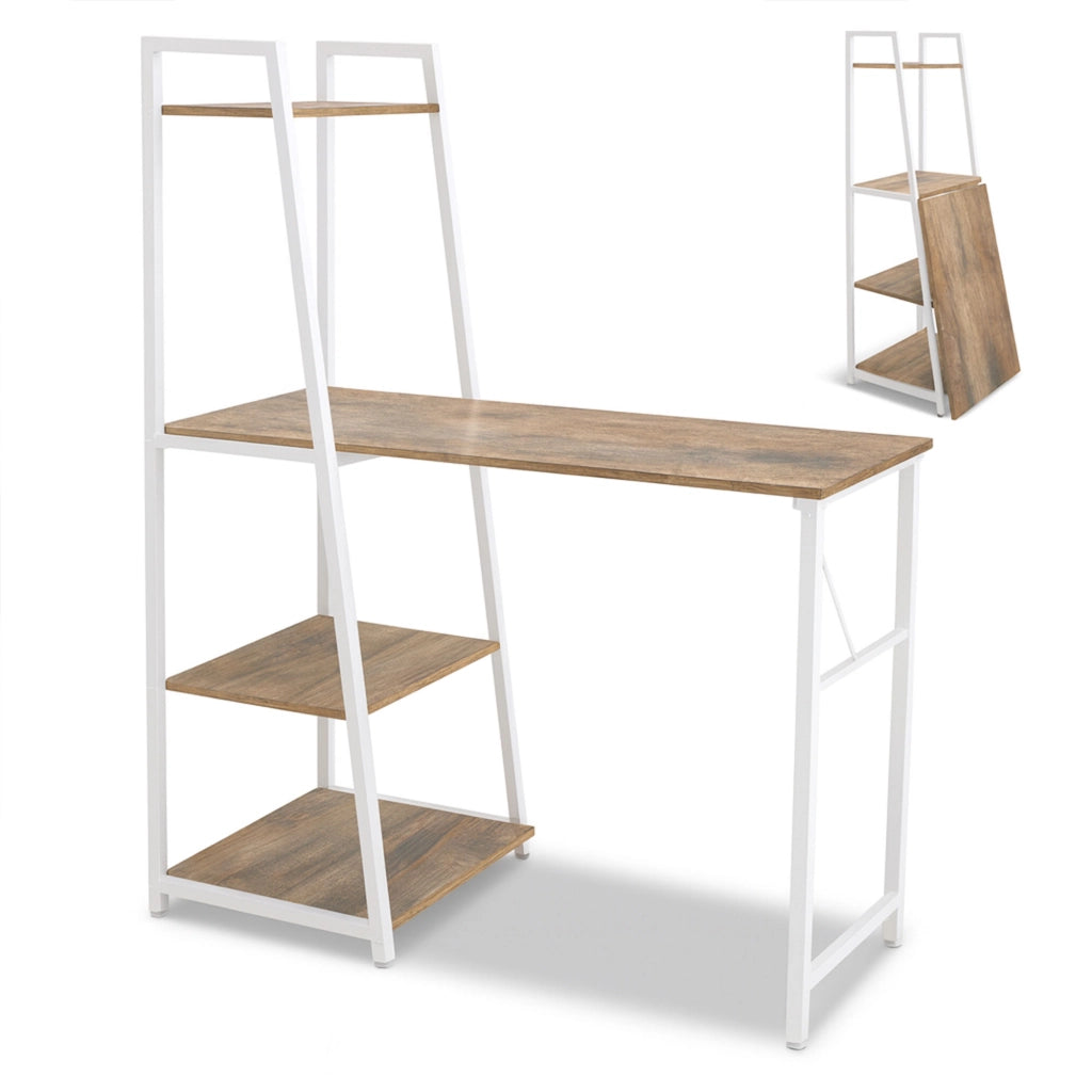 Bimyo - Scrivania pieghevole con libreria salvaspazio 50x41xH128 cm in stile industrial oak