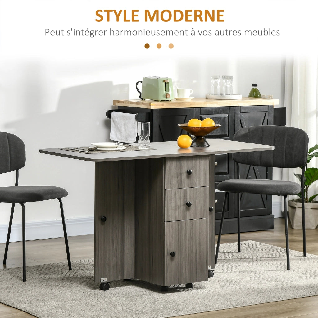 Tavolo da cucina pieghevole con 2 cassetti e 1 anta ¨C zephmum ¨C grigio
