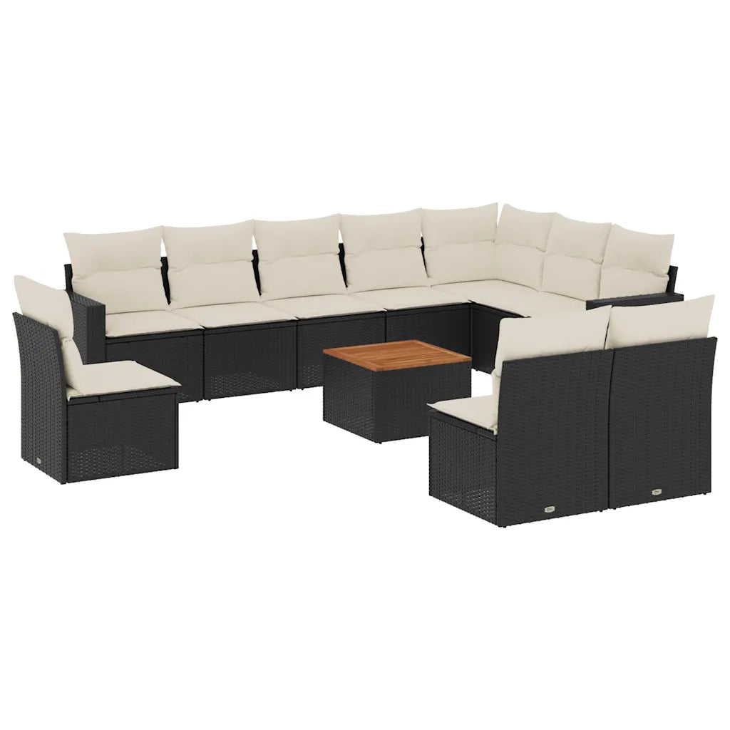 Set Divani da Giardino 11 pz con Cuscini in Polyrattan Nero 3256504