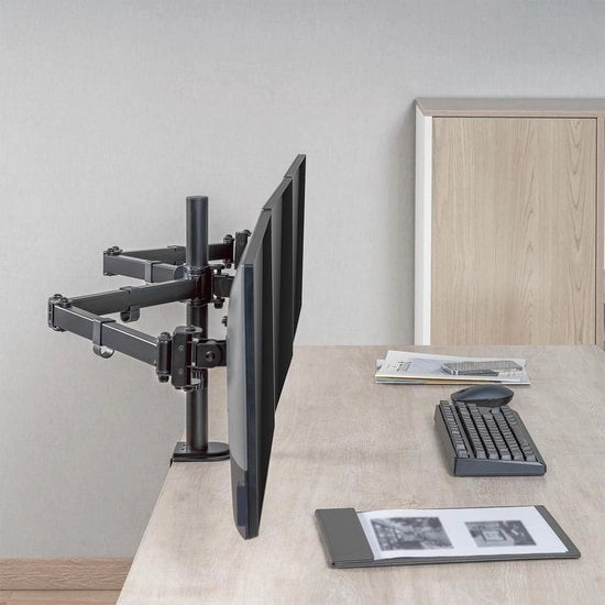 Sostegno per Monitor in Alluminio per 3 Monitori - 17-27 Pollici - Lunghezza Arme Regolabile 658 mm