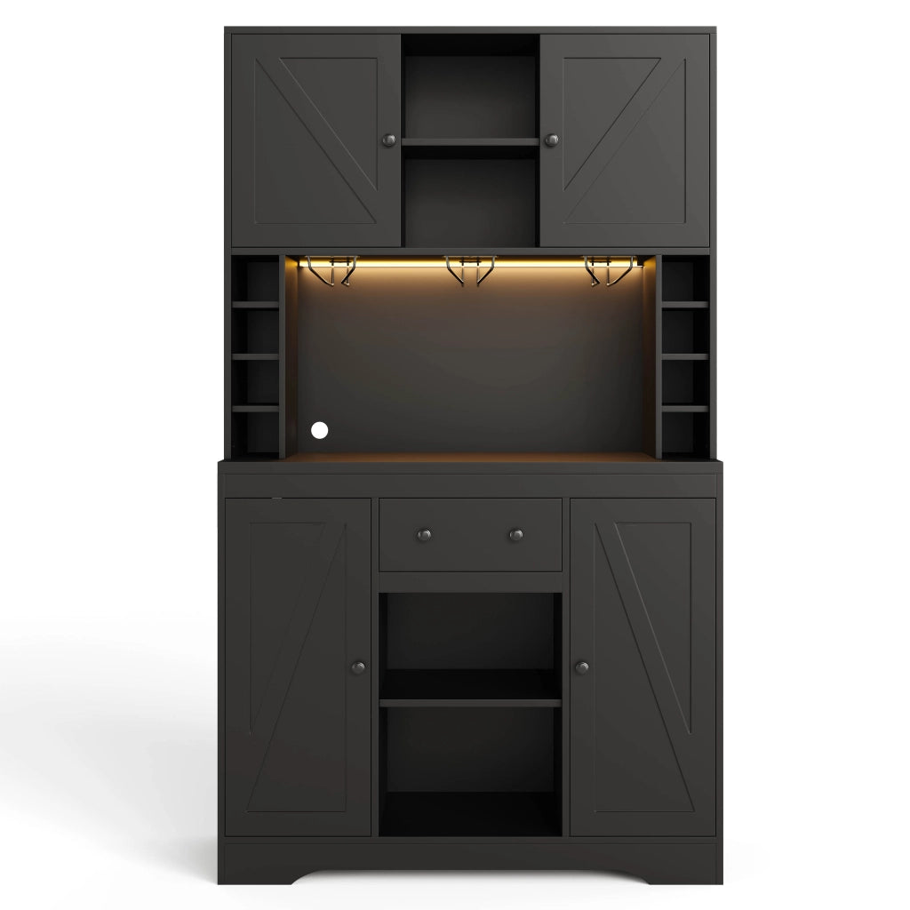 Buffet da cucina alto 180x105x40 cm con LED RGB, prese integrate, cassetto e portasciuggetti