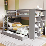 Letto a castello modulare 90x200 cm in legno grigio con scala contenitore e cassetti