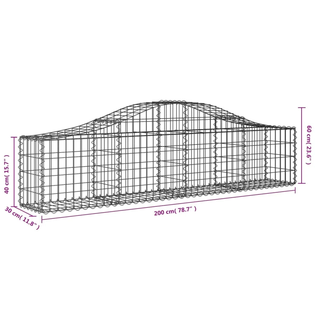 Set di 8 gabbioni ad arco per recinzione gabbia o muro di contenimento 200 x 30 x 40/60 cm ferro zincato argento 02_0041163