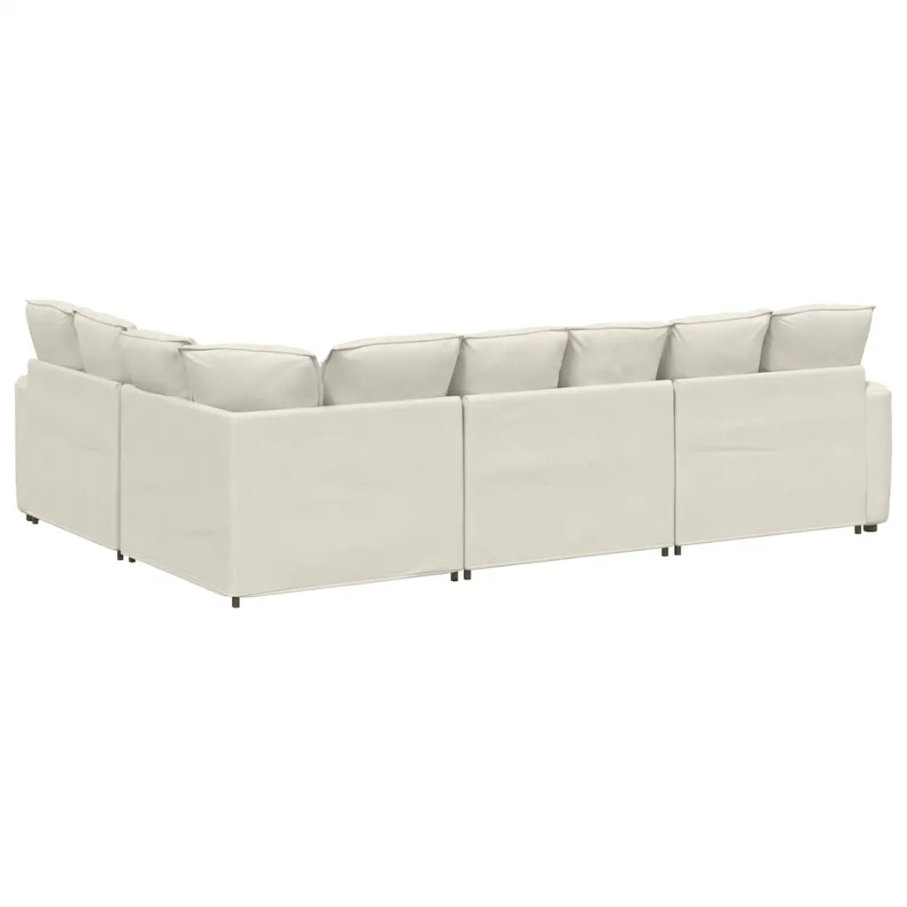Divano Modulare con Cuscini in Velluto Crema 3321166