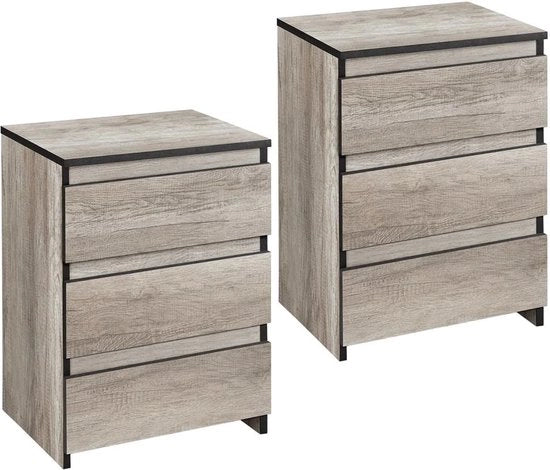 Set di 2 Cassetti Notturni con 3 Comparti - Cassetto Notturno in Legno Spaziale Grigio 45x35x60,5 cm