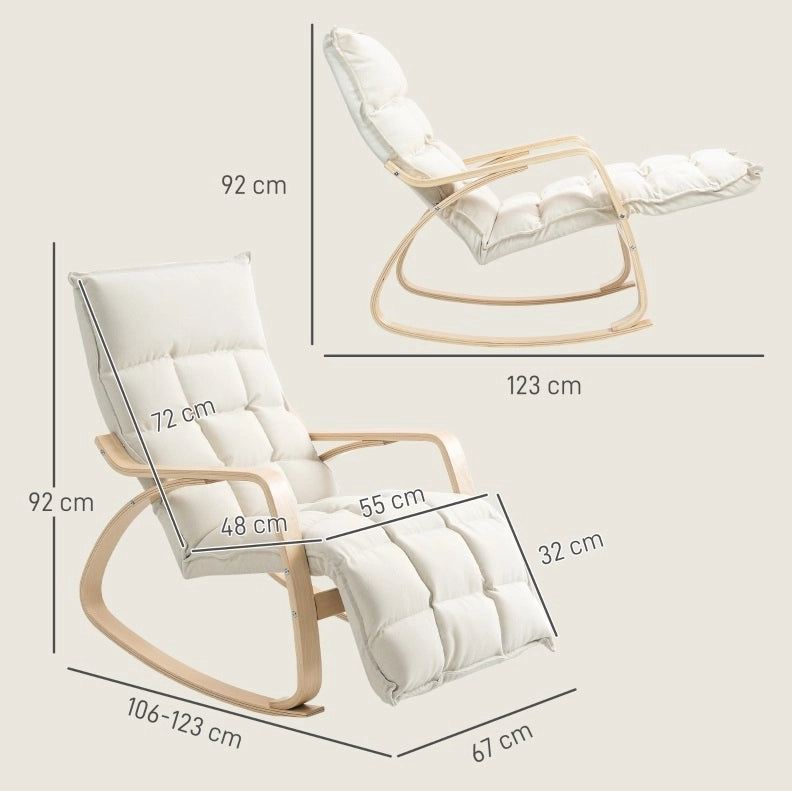 Sedia a dondolo 67x106-123x92 cm con poggiapiedi regolabile; in poliestere bianco crema