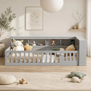 DESMIU Lit daybed 90 × 200 cm 1 posto con presa, USB, vani e sponda, senza materasso, in pannello grigio