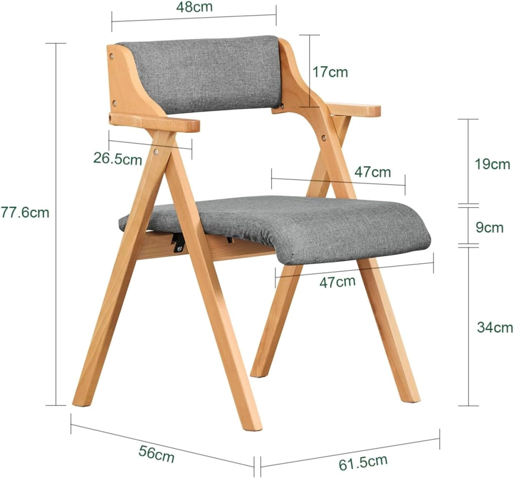 Sedia Pieghevole in Legno con Cuscino – Sedie Giardino Pieghevoli e Sedie Pieghevoli da Interno in Legno, Sedia da Giardino Pieghevole per Ufficio Ospiti, Cucina o Balcone Colore Grigio FST98-HG