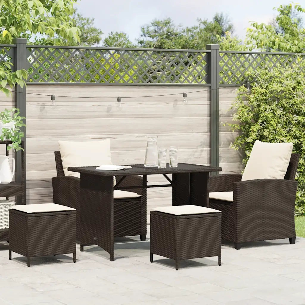 Set Divano da Giardino 4 pz con Cuscini Marrone in Polyrattan