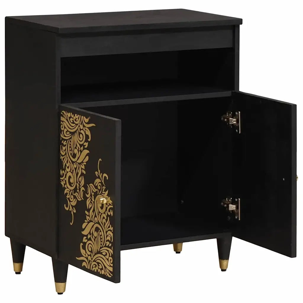 Credenza con porta-Buffet-Armadio da cucina Nero 60 x 33 x 75 cm Legno di mango massello 799374