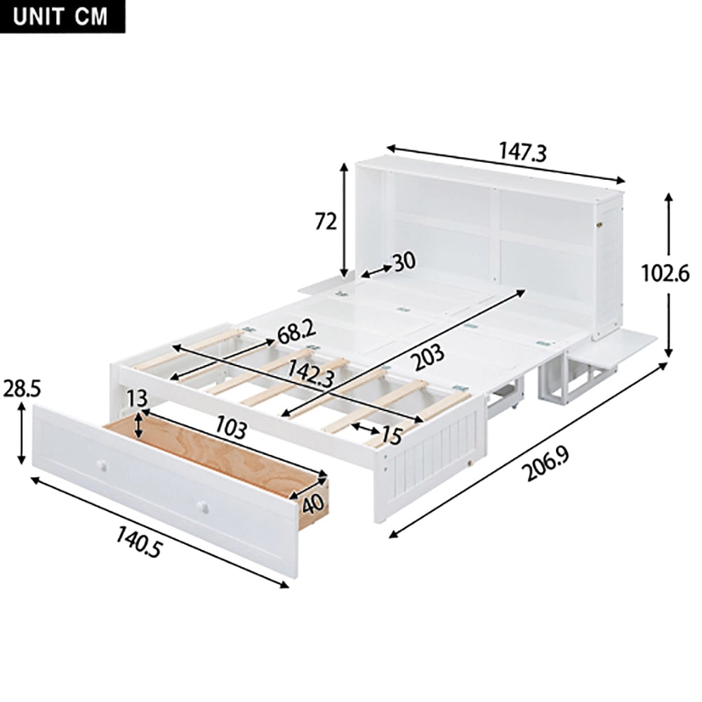 Letto a scomparsa con cassetti - Xylo - 140x200 cm - Bianco