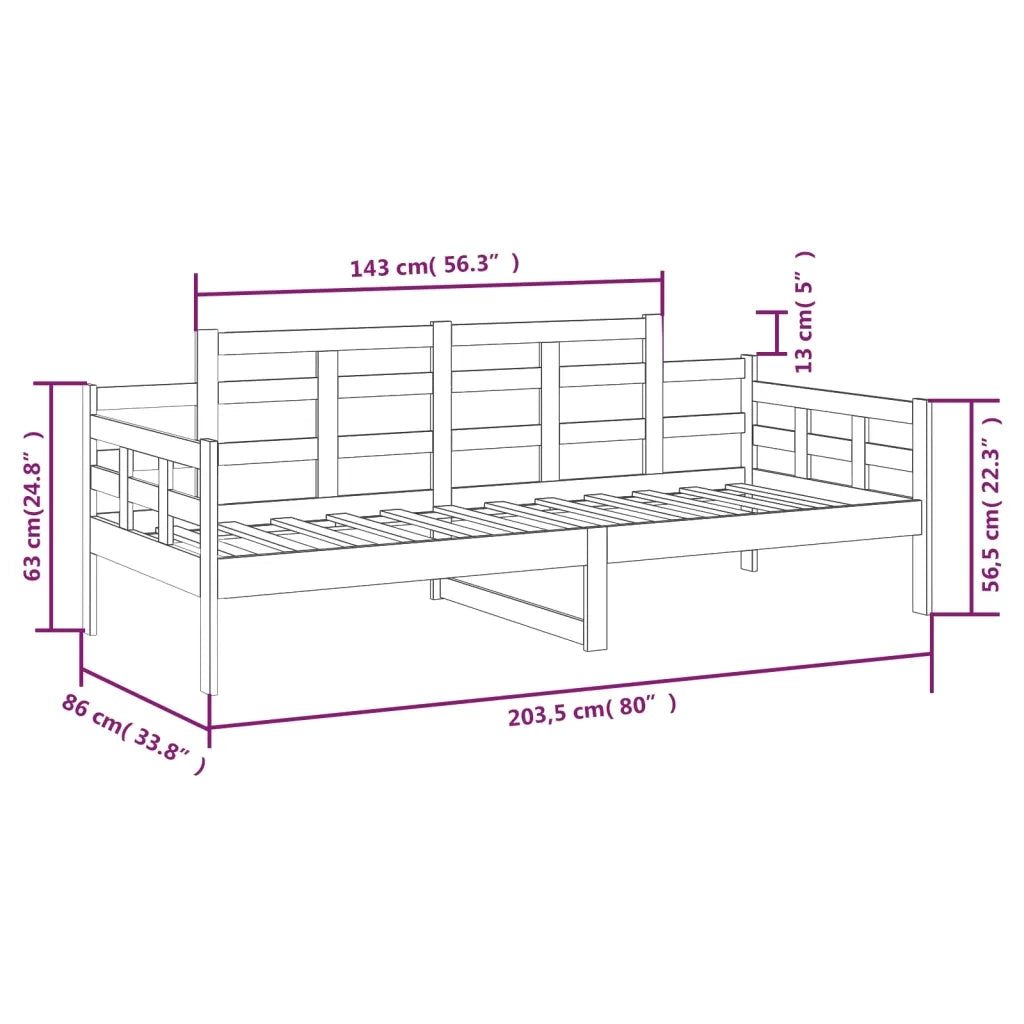 Letto singolo | Letto per adulti | Dormeuse in Legno Massello di Pino 80x200 cm