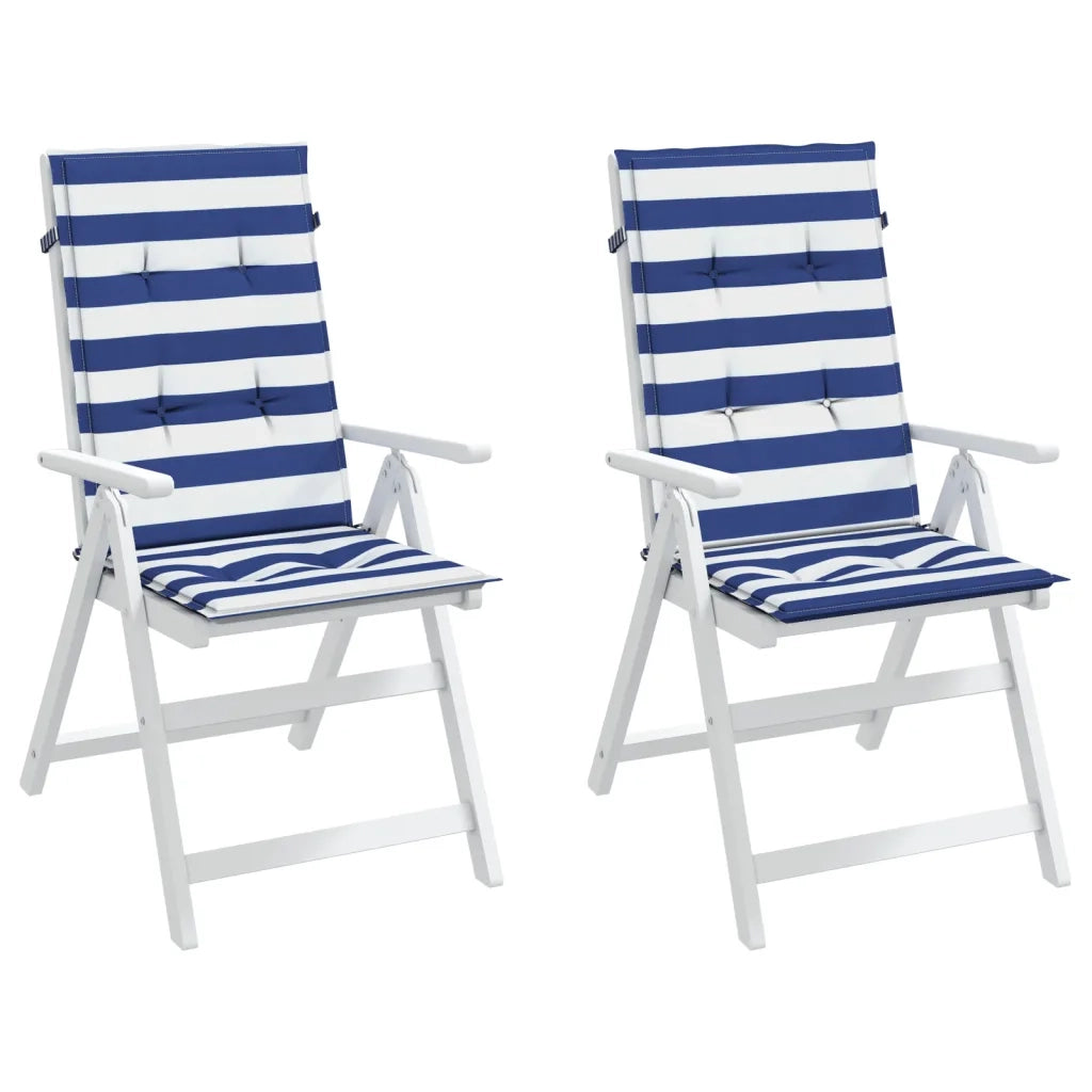 Cuscini Sedia Schienale Alto 2 pz Strisce Bianche e Blu Tessuto 361253
