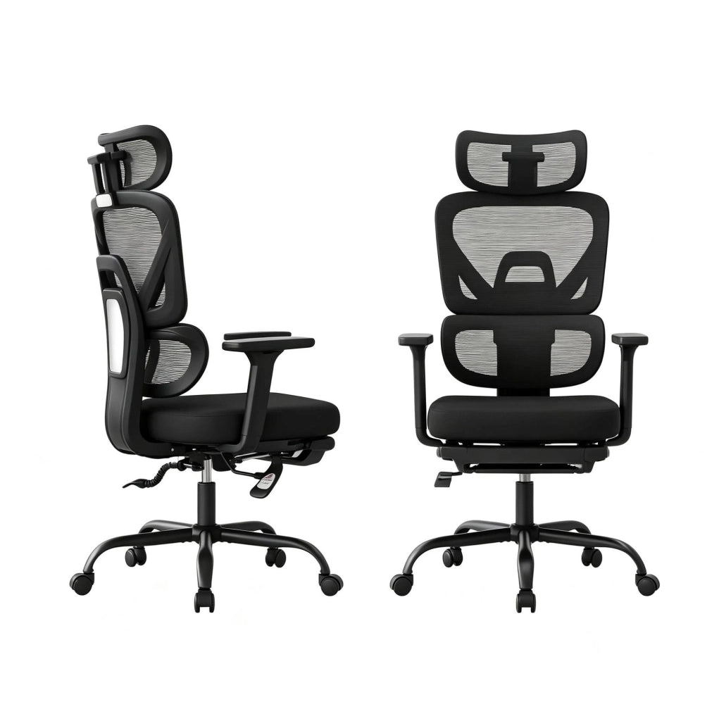 Sedia da ufficio ergonomica nera con poggiapiedi regolabile