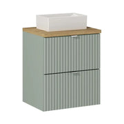Insieme ELVINA 50cm: mobile sottolavabo con cassetti in verde salvia grigio + piano per lavabo + lavabo rettangolare da appoggio