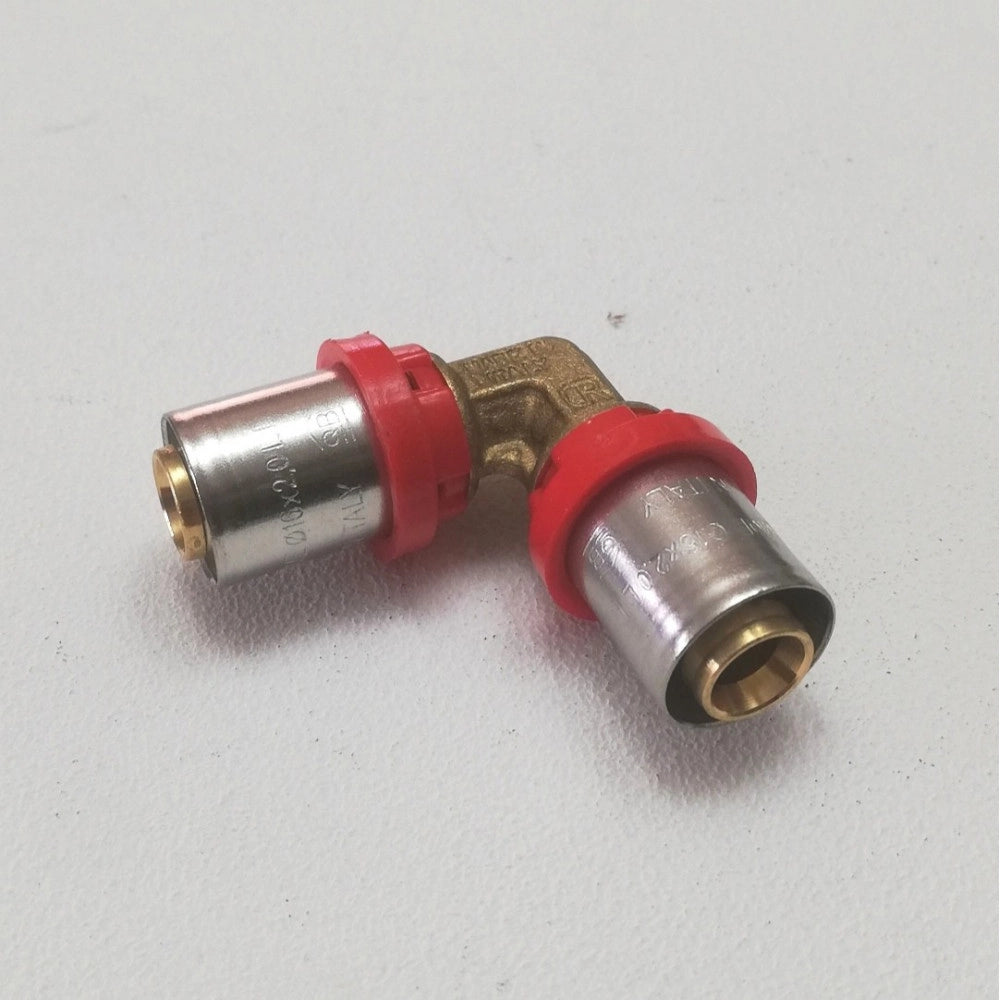 Tiemme raccordo 26 x 26 curvo gomito doppio a pressare per tubo multistrato