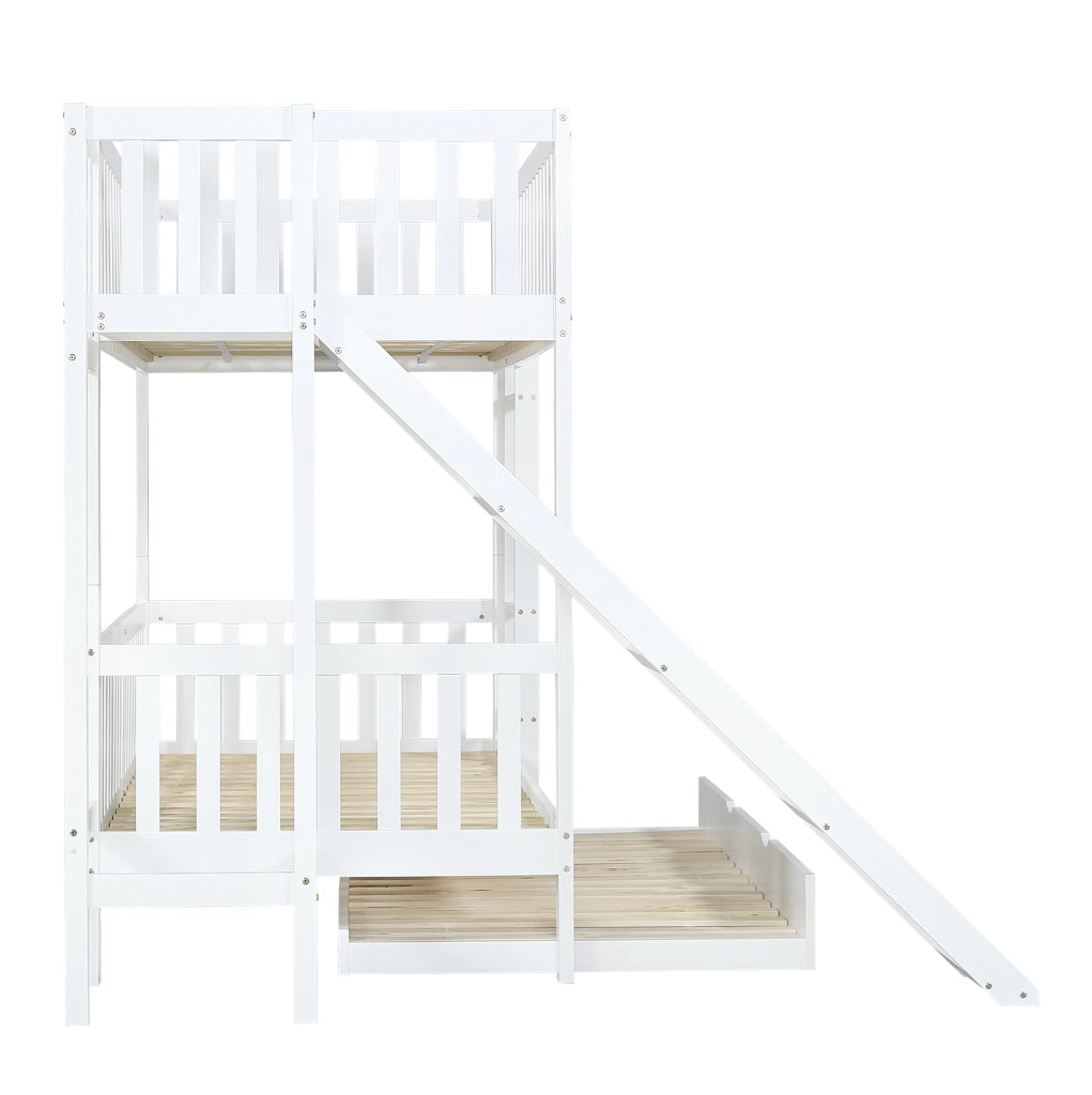 Letto a castello 90x200 cm con letto estraibile e rutsche in legno e MDF bianco