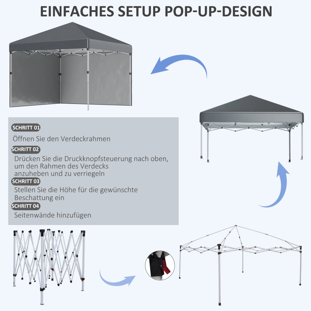 Gazebo pieghevole con 2 pareti ¨C zephmum ¨C grigio scuro 3x3 m