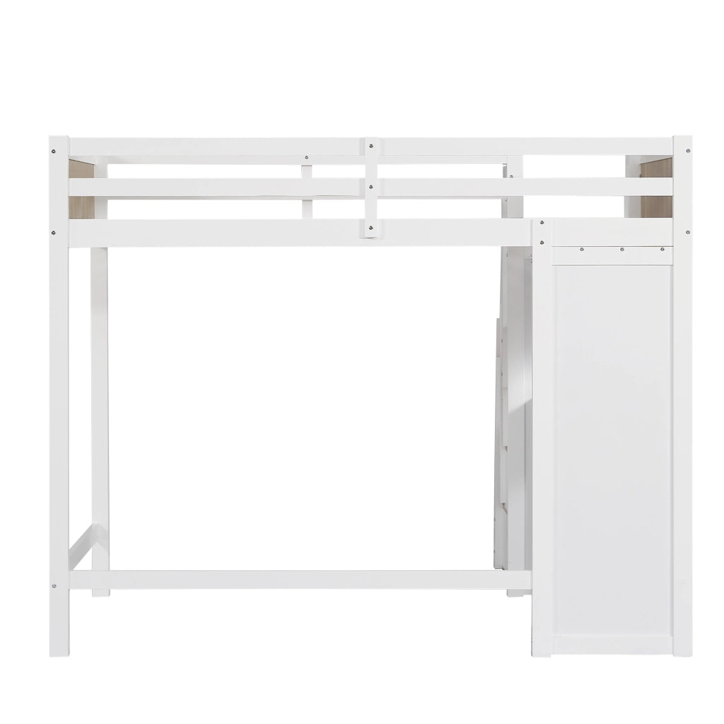 Letto a Castello 90x200 cm con Scrivania; 3 Cassetti; Scala Contenitore e Libreria