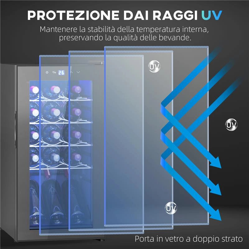 CANTINETTA VINO FRIGO PER 15 BOTTIGLIE CAPACITÀ 44L CON CONTROLLO TEMPERATURA E RIPIANI REGOLABILI NERO 45X34.5X69 CM