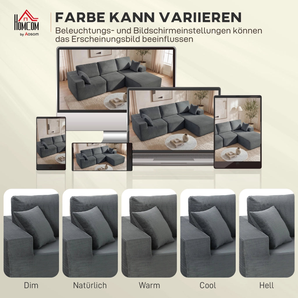 Divano letto angolare L con cuscini, imbottito, braccioli larghi, seduta profonda ¨C zephmum ¨C grigio scuro