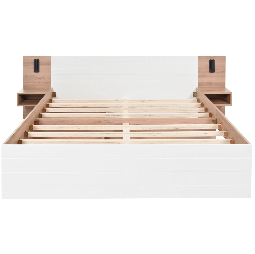 Letto matrimoniale 160x200 cm con luci da lettura, USB e 2 cassetti