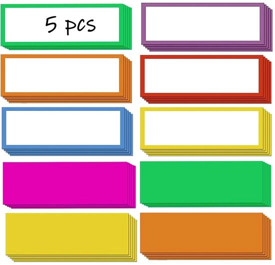 Pacco con 50 magneti a lavagna bianchi, 7,5 x 2,5 cm, 10 colori, magneti forti, striscia magnetica cancellabile, magneti riciclabili per lavagne magnetiche, pellicola magnetica, adatto per lavagne e lavagne magnetiche.