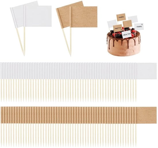 Etichette da bandiera 200 pezzi - Etichette da torta descrittrici - Etichette da dentifricio vuote - Etichette da dentifricio per cocktail - Materiale: carta/papier cartone - Dimensioni: 3,5 x 6,5 cm - Etichette da bandiera