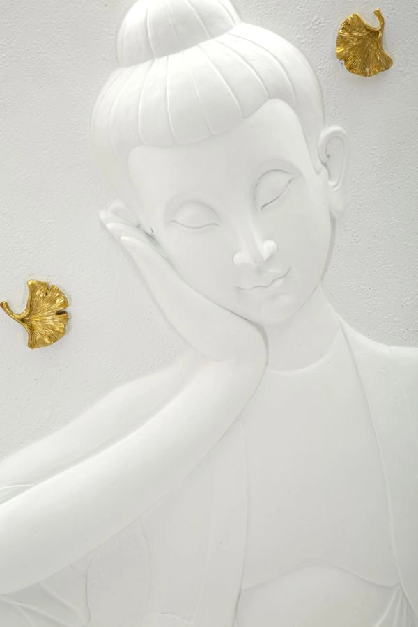 Pannello Buddha 46x5,7x55,5 cm in Resina Bianco e Oro