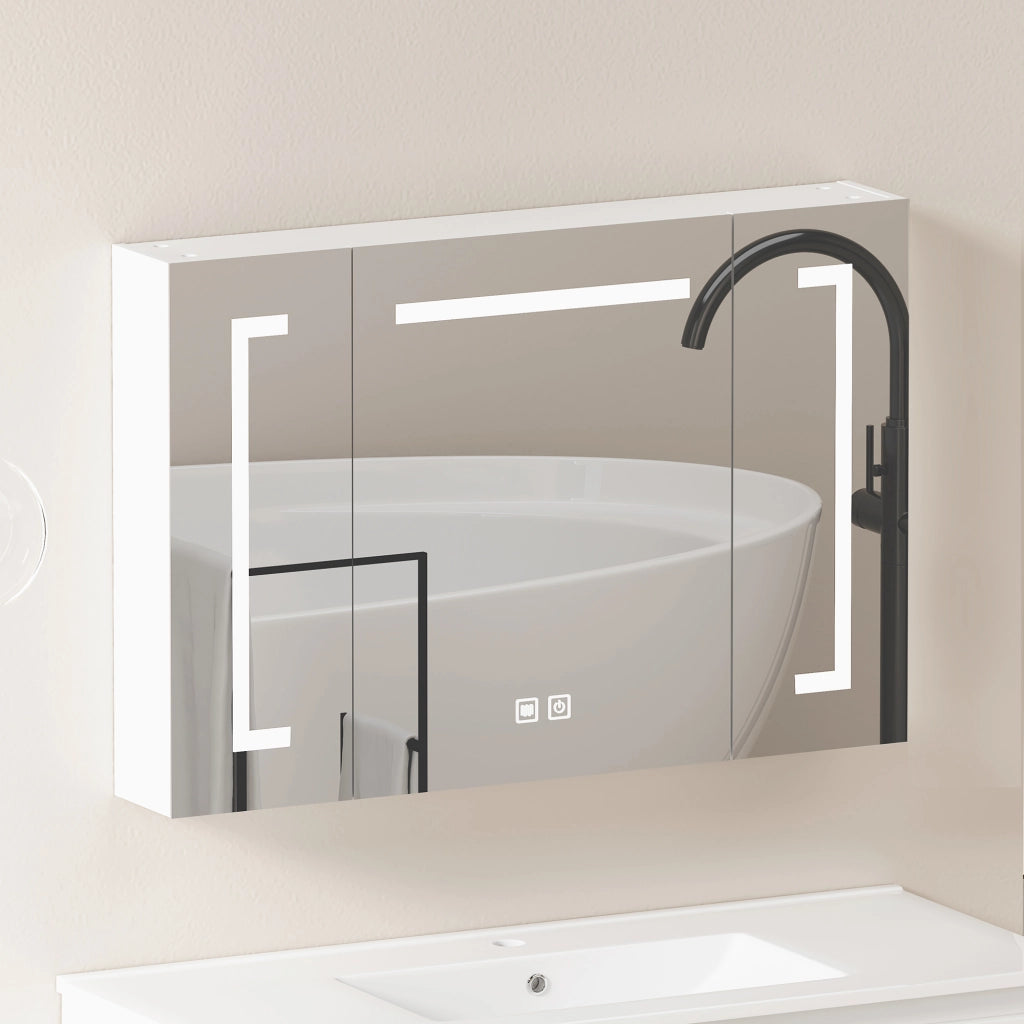 Armadietto Specchio con LED e Ripiani ¨C MINIMAL ¨C Bagno, Bianco, 90 cm