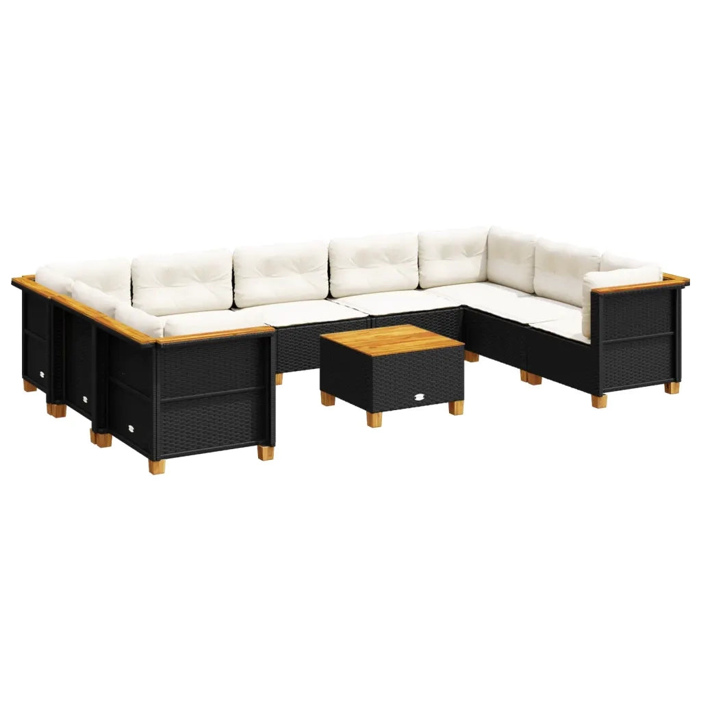 Set Divani da Giardino 10pz con Cuscini in Polyrattan Nero