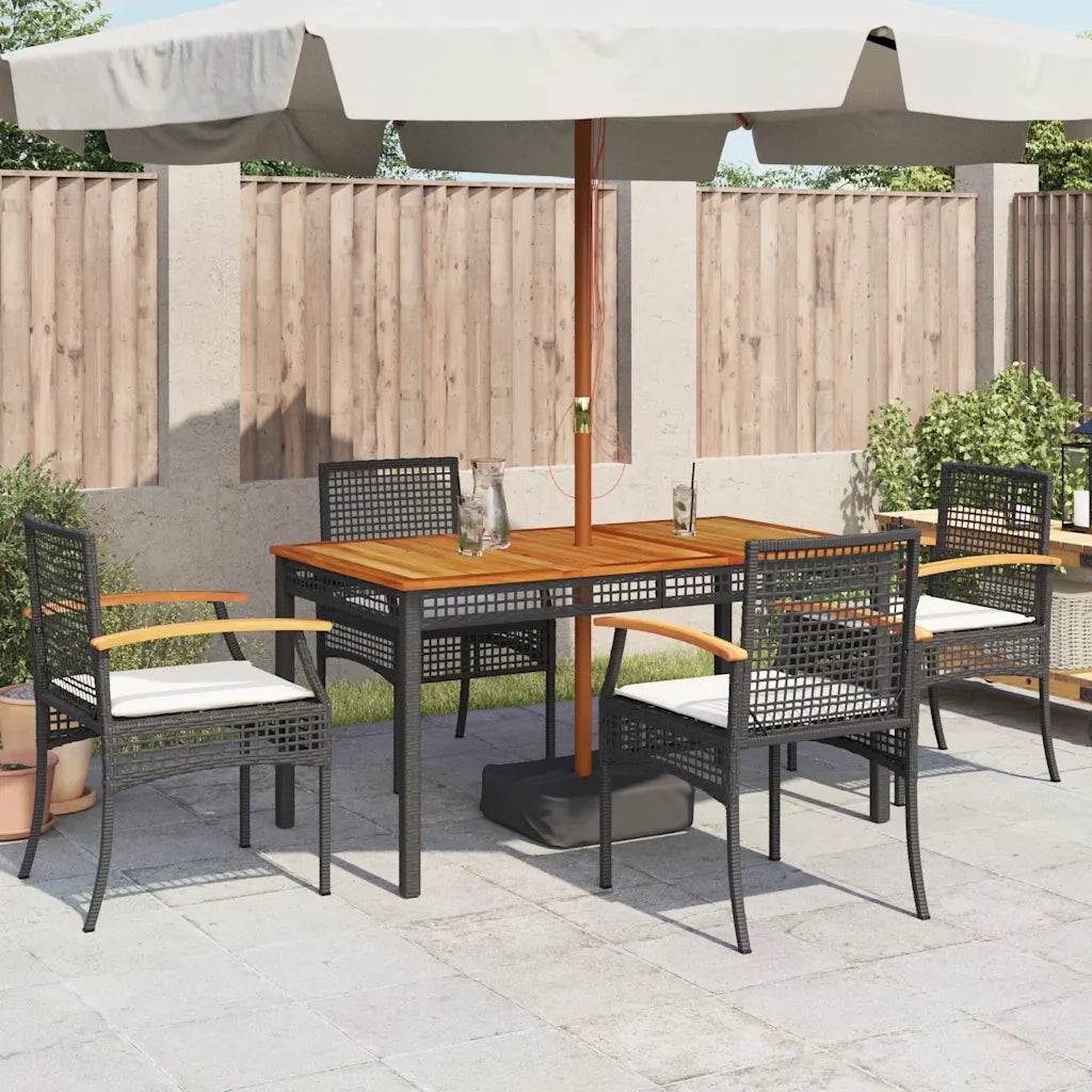 Sedie da Giardino con Cuscini 4 pz | Sedie da Esterno Nere in Polyrattan e Acacia