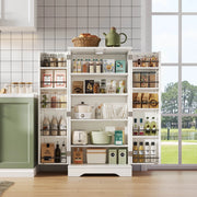 Credenza alta moderna 120x60x40 cm in MDF con luce LED sensore, ripiani regolabili e chiusura a clip, bianco